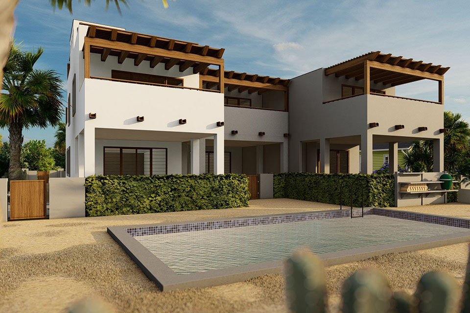 Adobe appartementen in Bonaire met zwembad