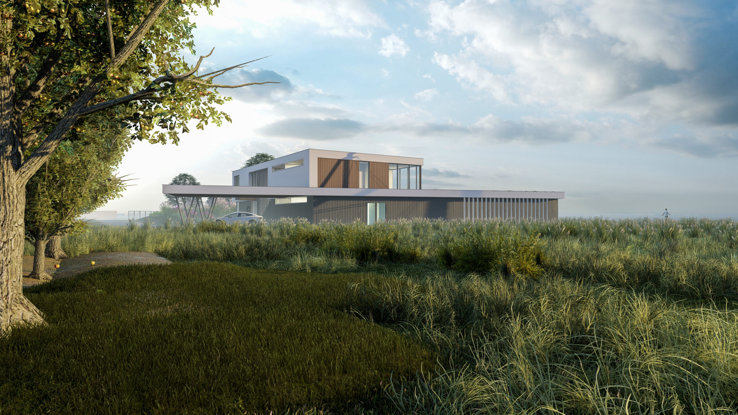 AG architecten moderne rietgedekte villa Heemskerk achterkant