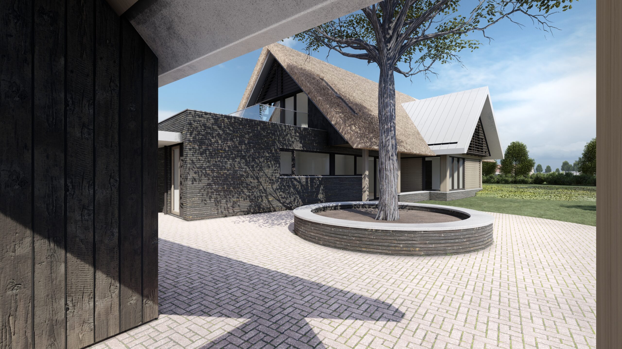 AG architecten moderne rietgedekte villa Heemskerk Detail zijkant